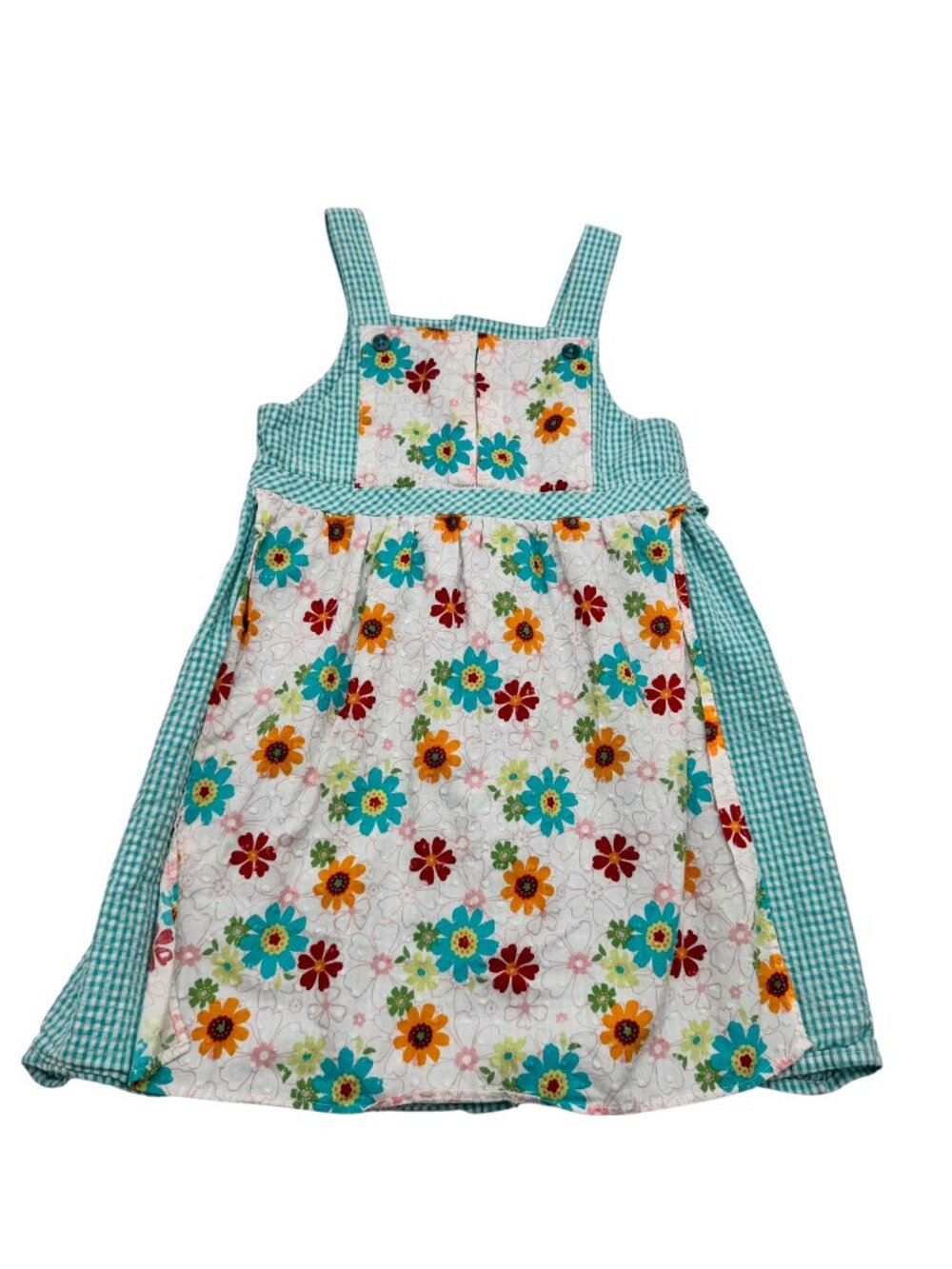 Zutano Collectables Girls Floral and Gingham Faux Apron 100% Cotton Dress, Sz 4